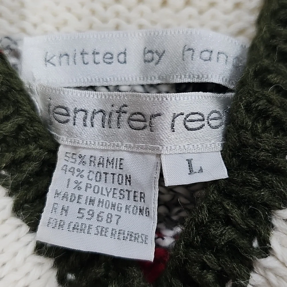 80s 90s Style Jennifer Reed Handknit Sweater Abstract Design & Cable Knit Waist - Picture 8 of 12
